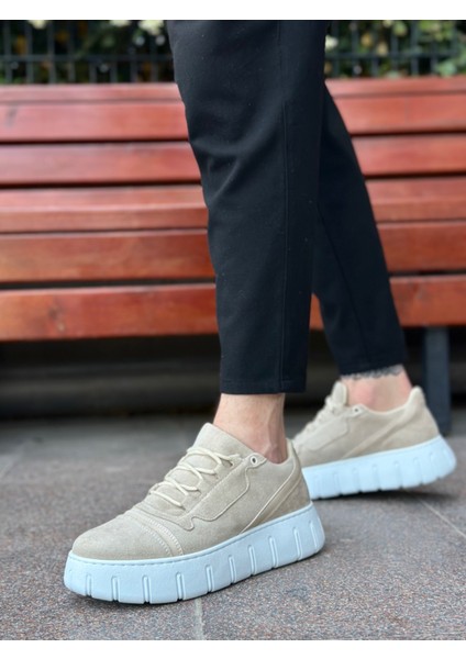 ET0666 Krem Yüksek Taban Erkek Günlük Ayakkabı