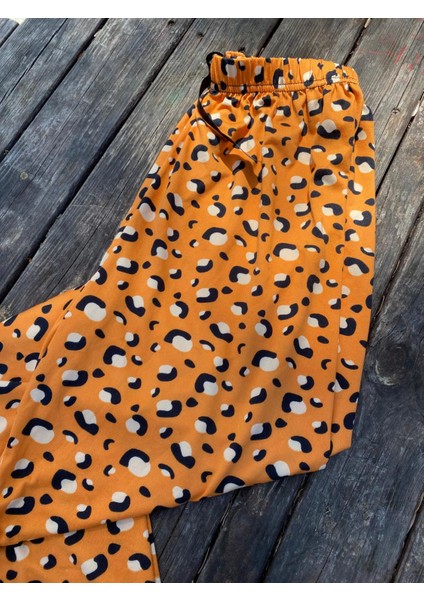 Yazlık Yumuşak Dokulu Pijama Altı Turuncu Baskılı