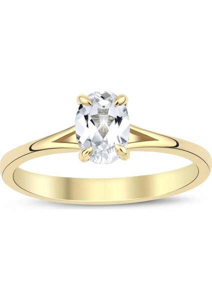White Topaz Oval Tektaş Yüzük
