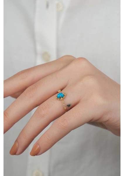 14 Ayar Altın Işlemeli Mavi Taşlı Yüzük 748