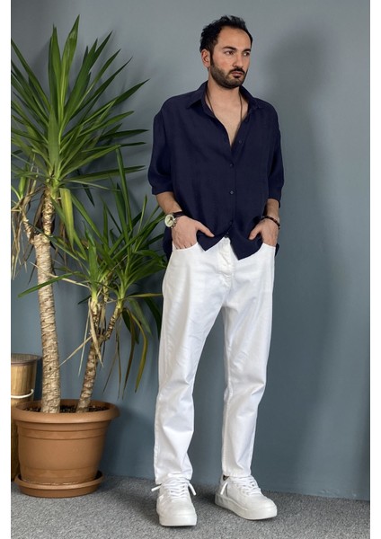 Ekru Kot Pantolon Regular Kalıp