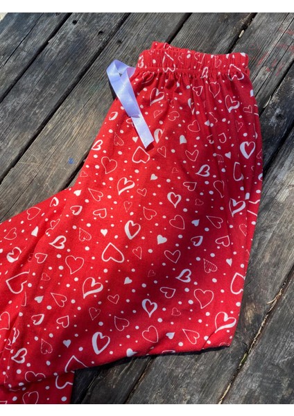 Yazlık Yumuşak Dokulu Pijama Altı Kalp Baskılı