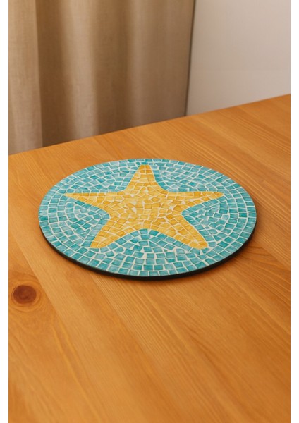Yıldız Desenli Mozaik Supla, El Yapımı, Sedef Görünümlü, Dekoratif Sunum Altlığı, 35 cm fırsatları