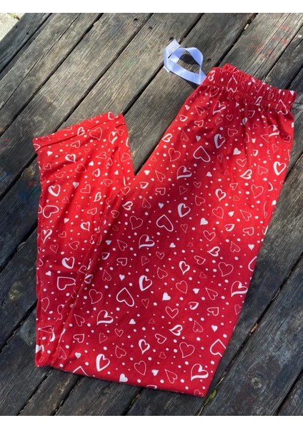Yazlık Yumuşak Dokulu Pijama Altı Kalp Baskılı