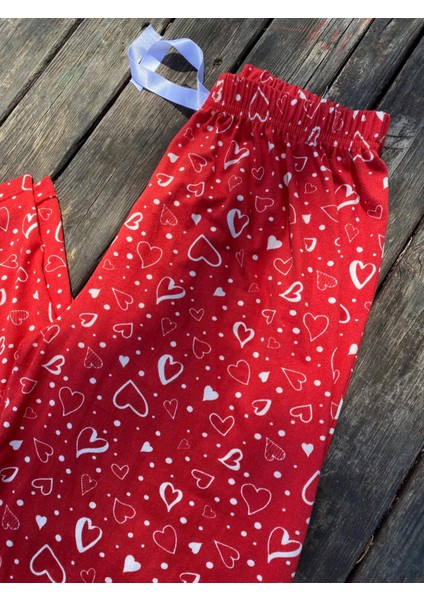 Yazlık Yumuşak Dokulu Pijama Altı Kalp Baskılı