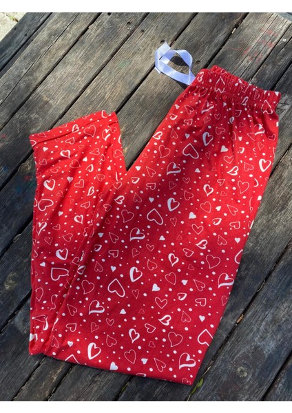 Yazlık Yumuşak Dokulu Pijama Altı Kalp Baskılı