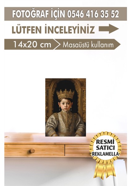 NO:108 Kişiye Özel Tasarım Kız Çocuk Tablosu Hediyelik Kraliyet Kıyafetli Portresi