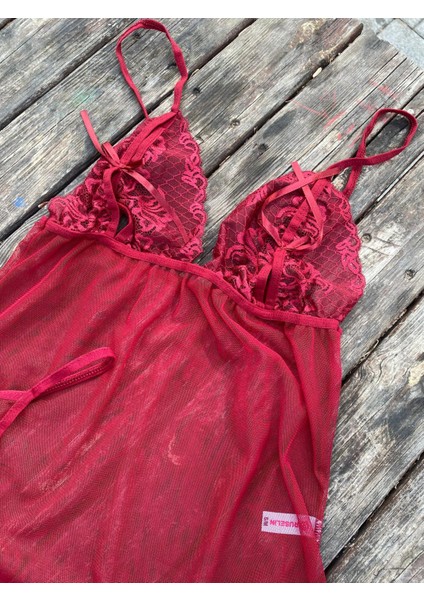 Bordo Tül Dantelli Gecelik modelleri