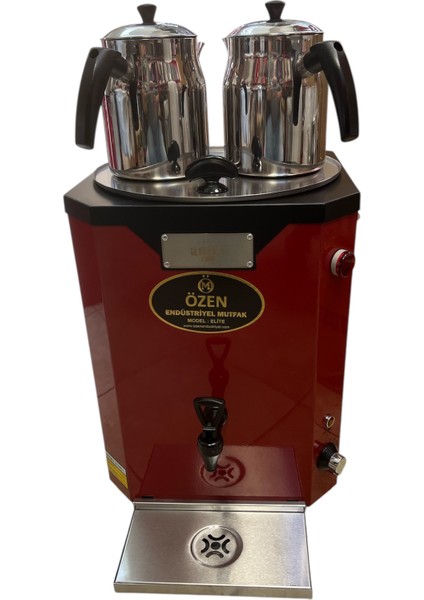 DE11-NOVA Jumbo Çay Makinesi 2 Demlikli Dijital Termostatlı 22 Lt. Elektrikli Semaver Kırmızı Siyah