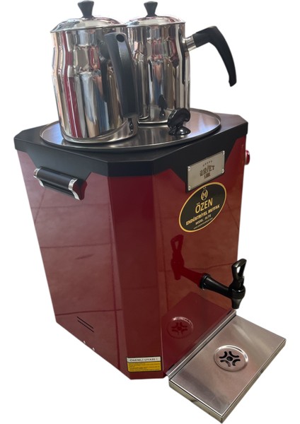 DE11-NOVA Jumbo Çay Makinesi 2 Demlikli Dijital Termostatlı 22 Lt. Elektrikli Semaver Kırmızı Siyah