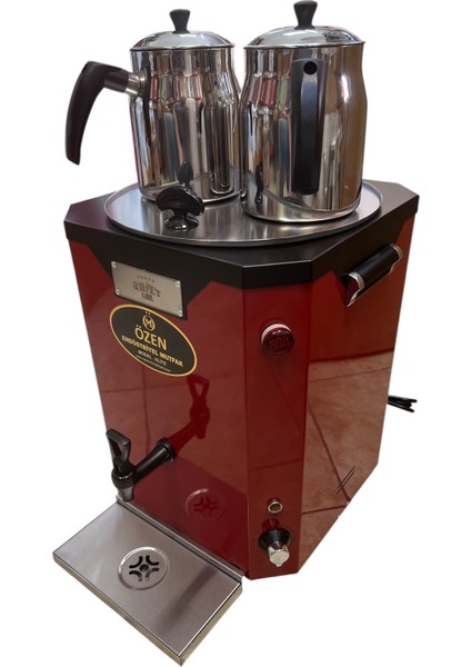 DE11-NOVA Jumbo Çay Makinesi 2 Demlikli Dijital Termostatlı 22 Lt. Elektrikli Semaver Kırmızı Siyah