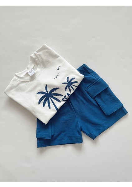 Kargo Bermuda Şort ve Baskılı Tshirt Seti Erkek Bebek Çocuk