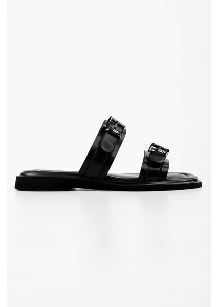 Kadın Taliya Siyah Cilt Tokalı Terlik modelleri