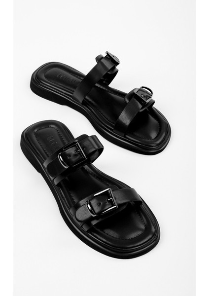 Kadın Taliya Siyah Cilt Tokalı Terlik fırsatları