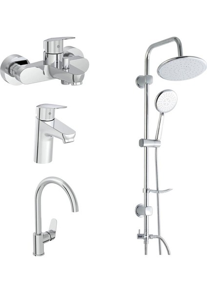 Flow Round Banyo + Lavabo + Eviye Bataryası + Duxxa Bolero Duş Seti