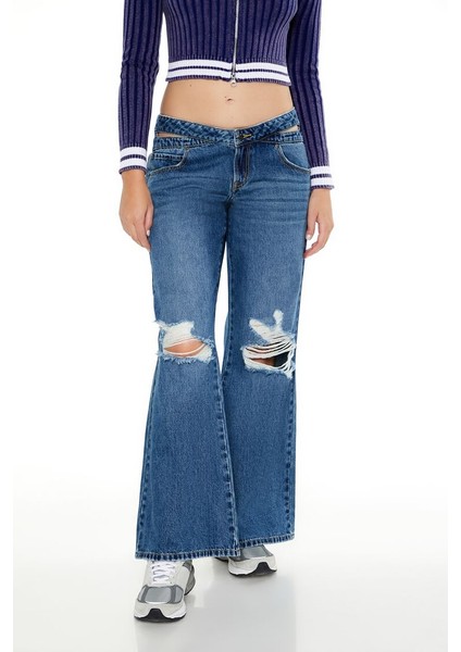 Kesik Detaylı Baggy Jean Pantolon