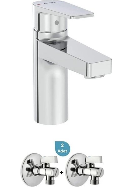 Flow Square Lavabo Bataryası + 2'li Ara Musluk