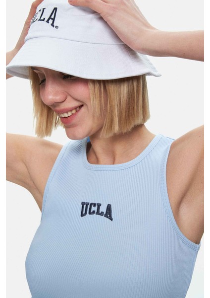 Salınas Gök Mavi Sıfır Kol Nakışlı Standard Fit Kadın Tshirt fiyatları