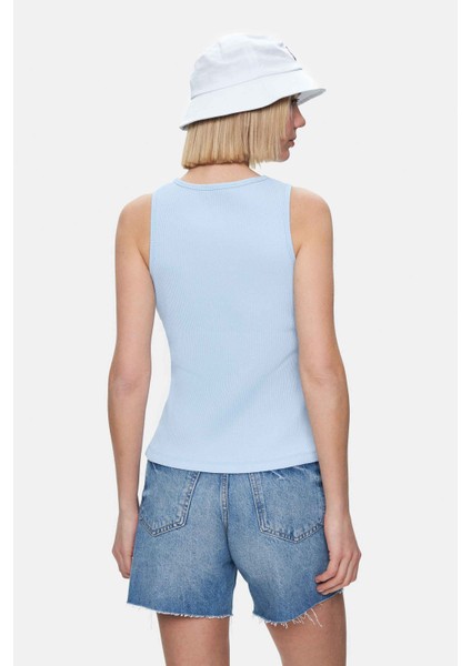 Salınas Gök Mavi Sıfır Kol Nakışlı Standard Fit Kadın Tshirt fırsatları