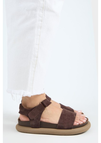 Bronx Kadın Hakiki Deri Atkılı Cırtlı Açık Kahve Sandalet fiyatları