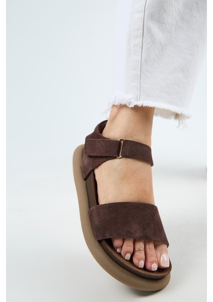 Bronx Kadın Hakiki Deri Atkılı Cırtlı Açık Kahve Sandalet indirimleri