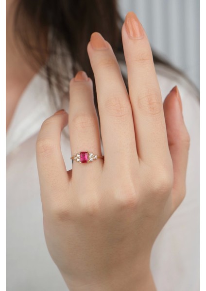 14 Ayar Altın Kırmızı Taşlı Yüzük 878 modelleri