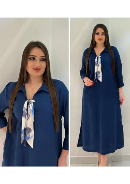 Büyük Beden Fular Detaylı Elbise