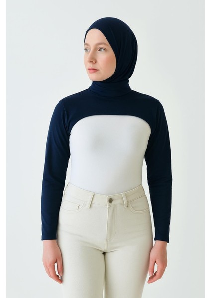 Dik Yaka Boyunluklu Kolluk - Pamuk Bolero Crop, Uzun Kollu Balıkçı Yaka, Rahat ve Şık Tasarım