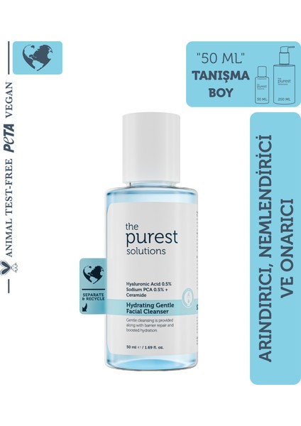 Kuru ve Karma Ciltler Için Nemlendirici ve Bariyer Onarıcı Hyalüronik Asit Yüz Temizleme Jeli 50 ml