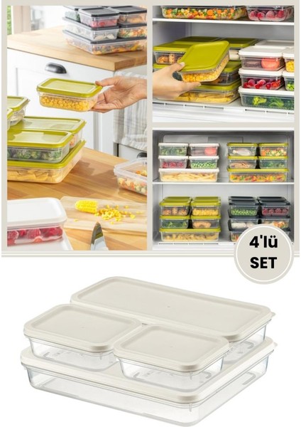4’lü Dondurucu Saklama Kabı Seti, Buzdolabı Difriz Erzak Gıda Düzenleyici Set (2600,1200,500,500ML)