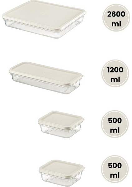 4’lü Dondurucu Saklama Kabı Seti, Buzdolabı Difriz Erzak Gıda Düzenleyici Set (2600,1200,500,500ML)