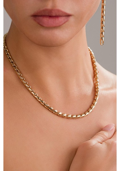 Rose Gold Halat Örgü Kolye ve Küpe Seti modelleri