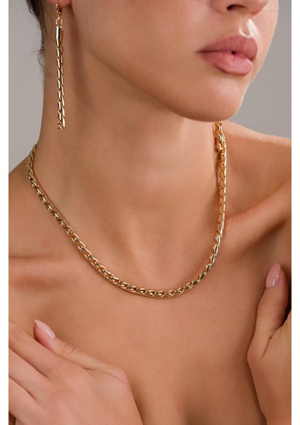 Rose Gold Halat Örgü Kolye ve Küpe Seti fırsatları