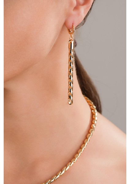 Rose Gold Halat Örgü Kolye ve Küpe Seti indirimleri