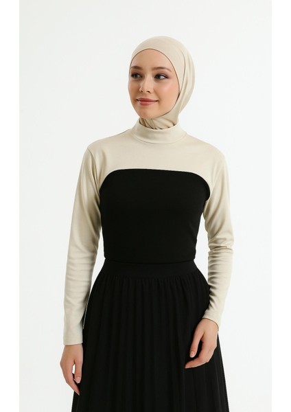 Dik Yaka Boyunluklu Kolluk - Pamuk Bolero Crop, Uzun Kollu Balıkçı Yaka, Rahat ve Şık Tasarım