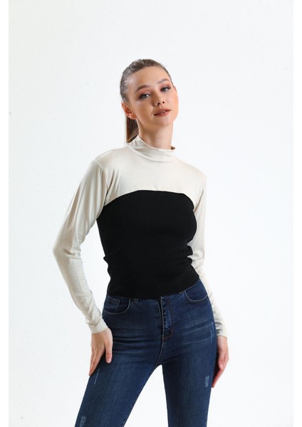 Dik Yaka Boyunluklu Kolluk - Pamuk Bolero Crop, Uzun Kollu Balıkçı Yaka, Rahat ve Şık Tasarım