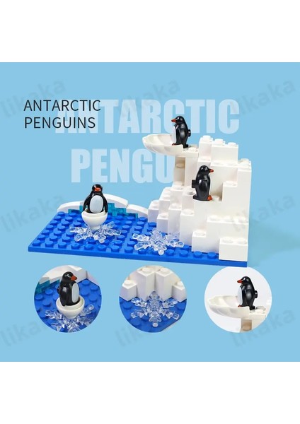 Şehir Çiftlik Hayvanları Yapı Taşları Doğa Hayvanları Balık Otter Moc Moc Sualtı Balık Dolphin Ahtapot Set Diy Oyuncakları Çocuklar Için Hediye Renk: Antarktika Penguenleri (Yurt Dışından)
