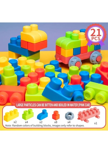 Yumuşak Kauçuk Büyük Parçacık Blok Çocuk Oyuncak Montajı Erkekler ve Kızlar Için, 1 Yaşındaki Bulmaca Beyin Oyuncak Büyük Parçacık Montajı Renk: PINK-21PCS (Yurt Dışından)