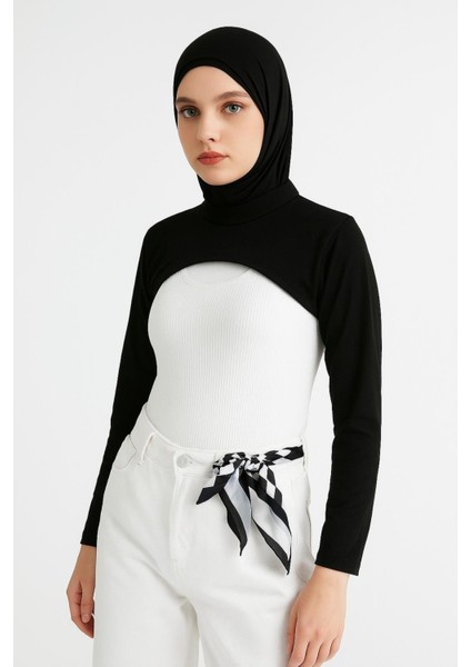 Dik Yaka Boyunluklu Kolluk - Pamuk Bolero Crop, Uzun Kollu Balıkçı Yaka, Rahat ve Şık Tasarım