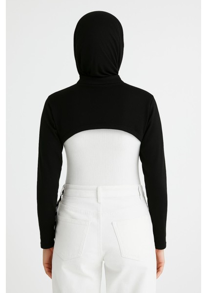 Dik Yaka Boyunluklu Kolluk - Pamuk Bolero Crop, Uzun Kollu Balıkçı Yaka, Rahat ve Şık Tasarım