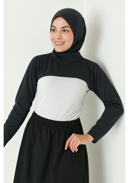 Dik Yaka Boyunluklu Kolluk - Pamuk Bolero Crop, Uzun Kollu Balıkçı Yaka, Rahat ve Şık Tasarım
