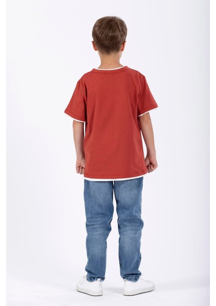 Patlı Dugmelı Basıc Ekru Kiremit Renk Erkek Cocuk Tshırt modelleri