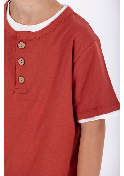 Patlı Dugmelı Basıc Ekru Kiremit Renk Erkek Cocuk Tshırt fırsatları