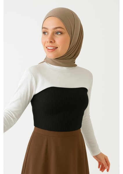 Dik Yaka Boyunluklu Kolluk - Pamuk Bolero Crop, Uzun Kollu Balıkçı Yaka, Rahat ve Şık Tasarım