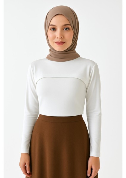 Dik Yaka Boyunluklu Kolluk - Pamuk Bolero Crop, Uzun Kollu Balıkçı Yaka, Rahat ve Şık Tasarım
