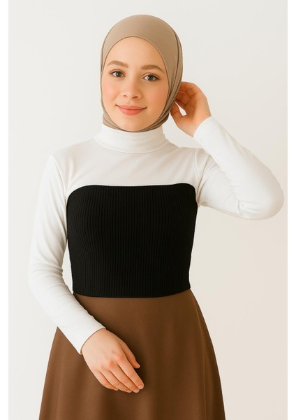 Dik Yaka Boyunluklu Kolluk - Pamuk Bolero Crop, Uzun Kollu Balıkçı Yaka, Rahat ve Şık Tasarım