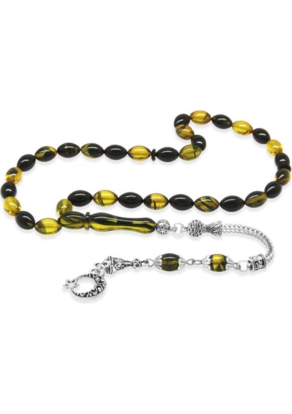 Ayyıldız Kararmaz Metal Püsküllü Arpa Kesim Sarı-Siyah Ateş Kehribar Tesbih indirimleri