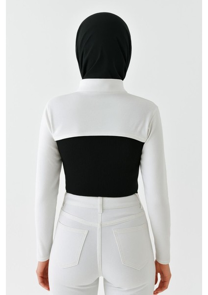 Dik Yaka Boyunluklu Kolluk - Pamuk Bolero Crop, Uzun Kollu Balıkçı Yaka, Rahat ve Şık Tasarım