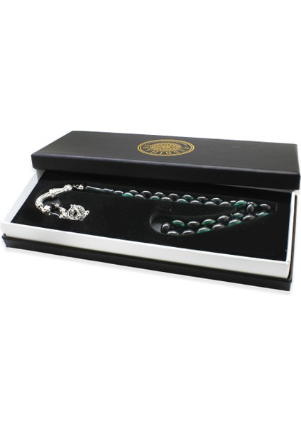 Kararmaz Metal Ayyıldız Püsküllü Arpa Kesim Turkuaz-Siyah Ateş Kehribar Tesbih