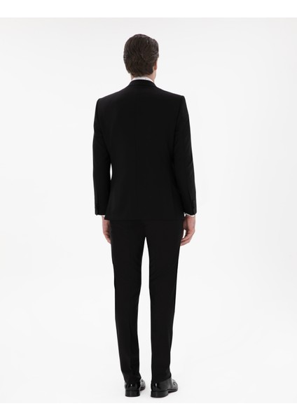 Erkek Siyah Slim Fit Yün Karışımlı Yelekli Smokin Dmatlık 50306087-VR046